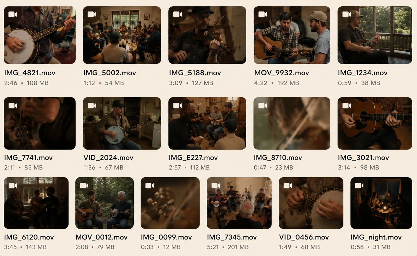 A disorganized camera roll full of unlabeled music videos