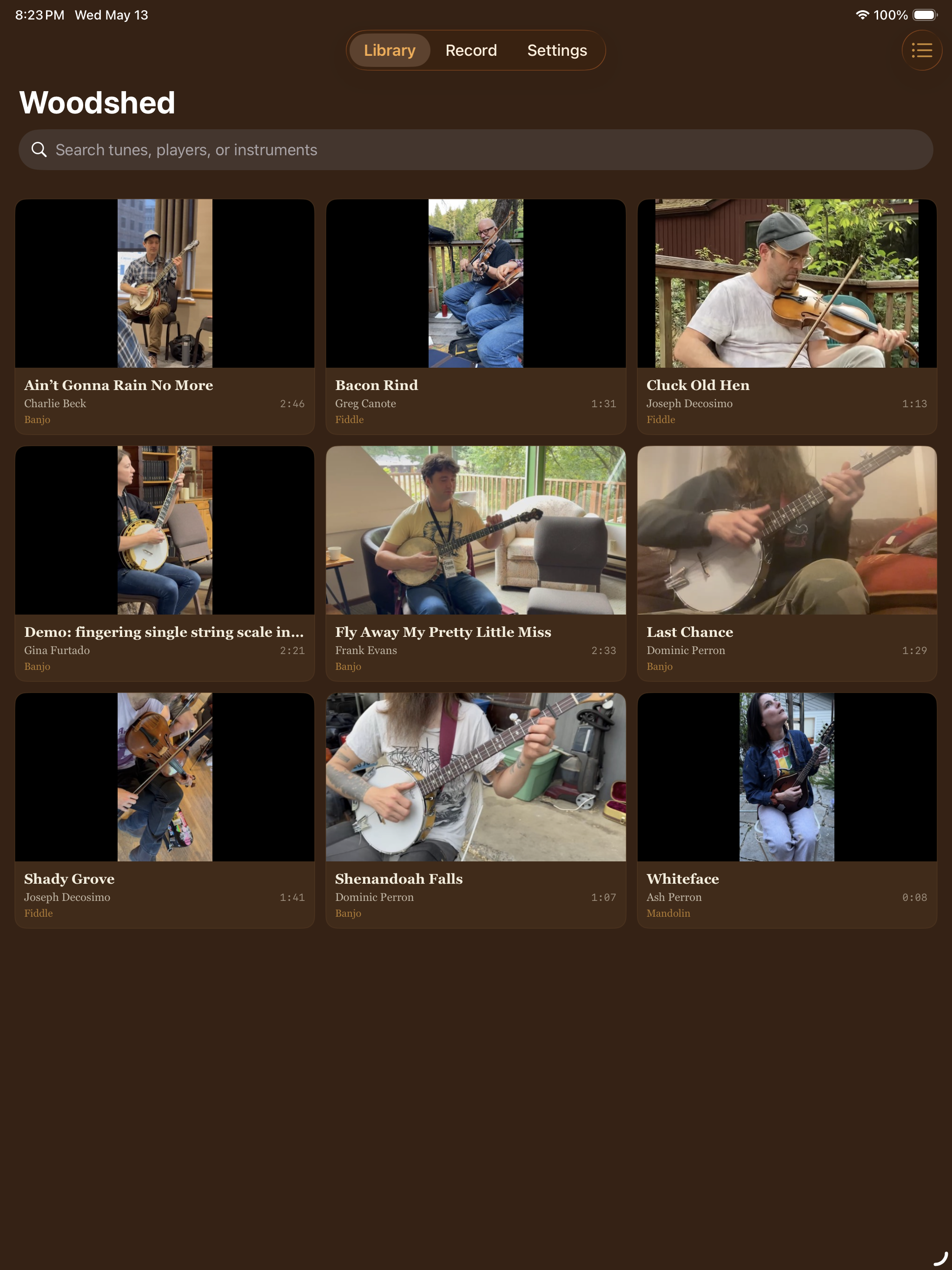 iPad library screen